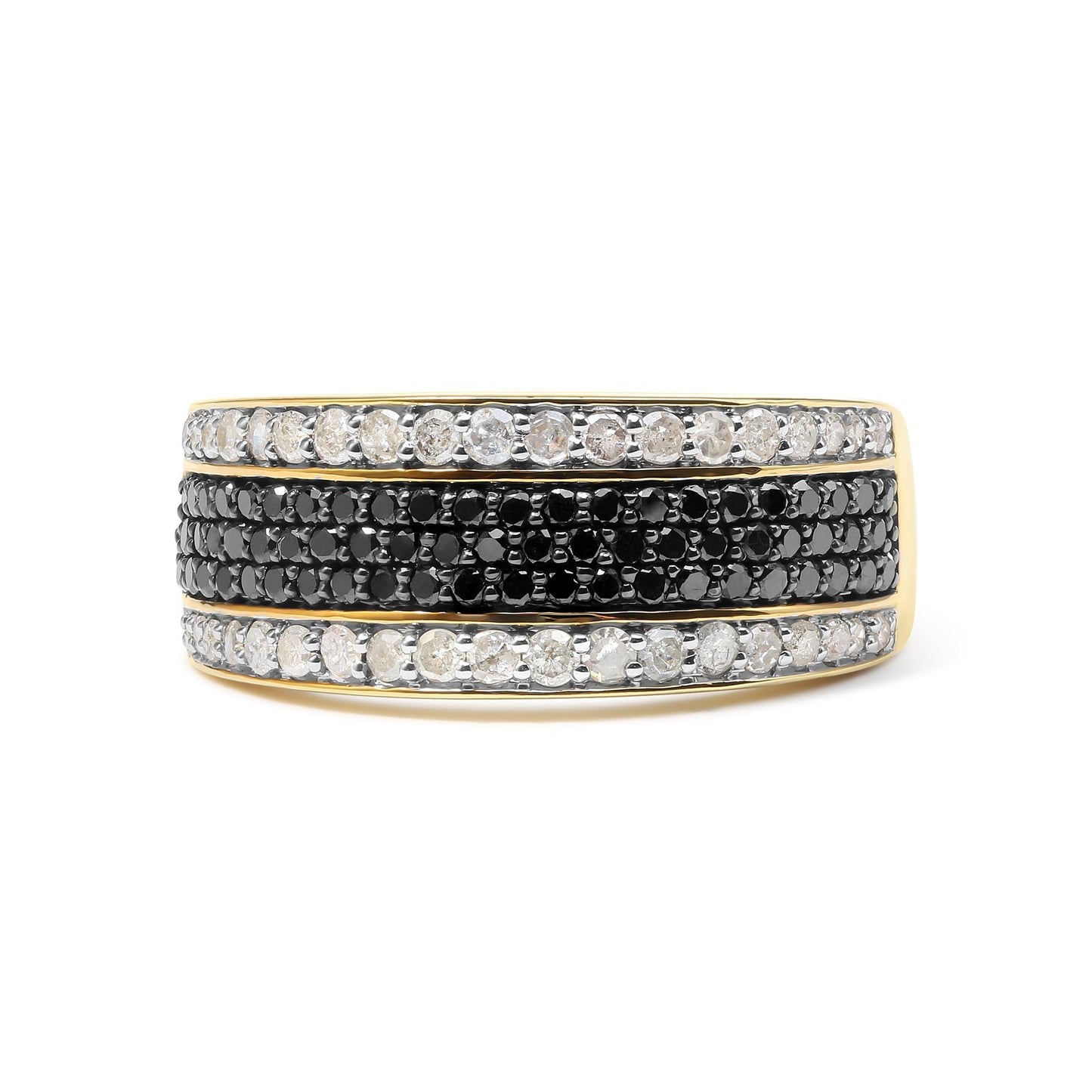 14K Yellow Gold Plated .925 Sterling Silver 1 1/4 Cttw White and Black Treated Diamond Multi Row Band (Black/I-J Color, I2-I3 Clarity)-0