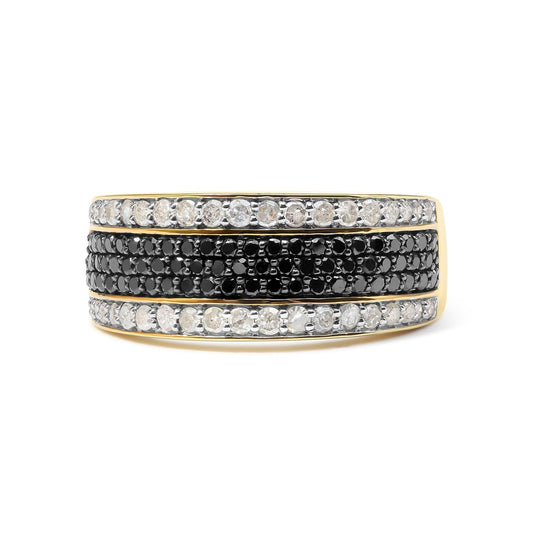 14K Yellow Gold Plated .925 Sterling Silver 1 1/4 Cttw White and Black Treated Diamond Multi Row Band (Black/I-J Color, I2-I3 Clarity)-0