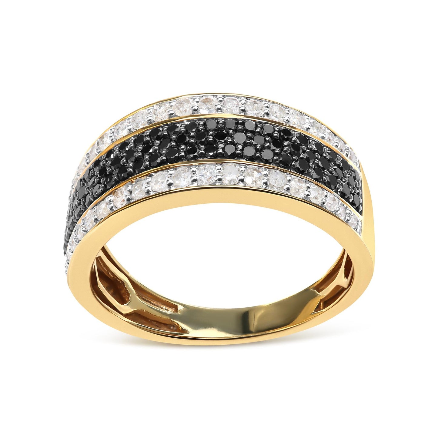14K Yellow Gold Plated .925 Sterling Silver 1 1/4 Cttw White and Black Treated Diamond Multi Row Band (Black/I-J Color, I2-I3 Clarity)-1