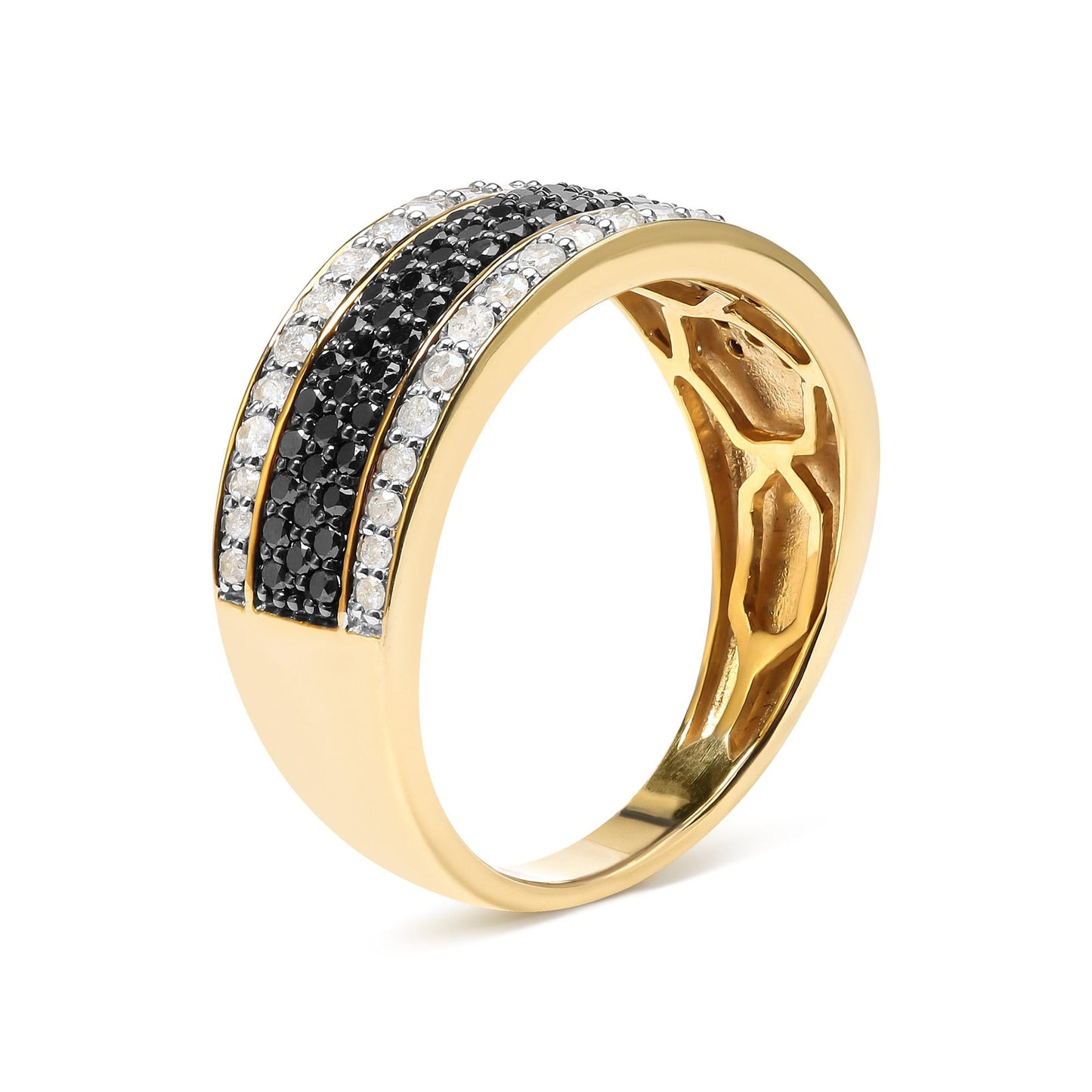 14K Yellow Gold Plated .925 Sterling Silver 1 1/4 Cttw White and Black Treated Diamond Multi Row Band (Black/I-J Color, I2-I3 Clarity)-2