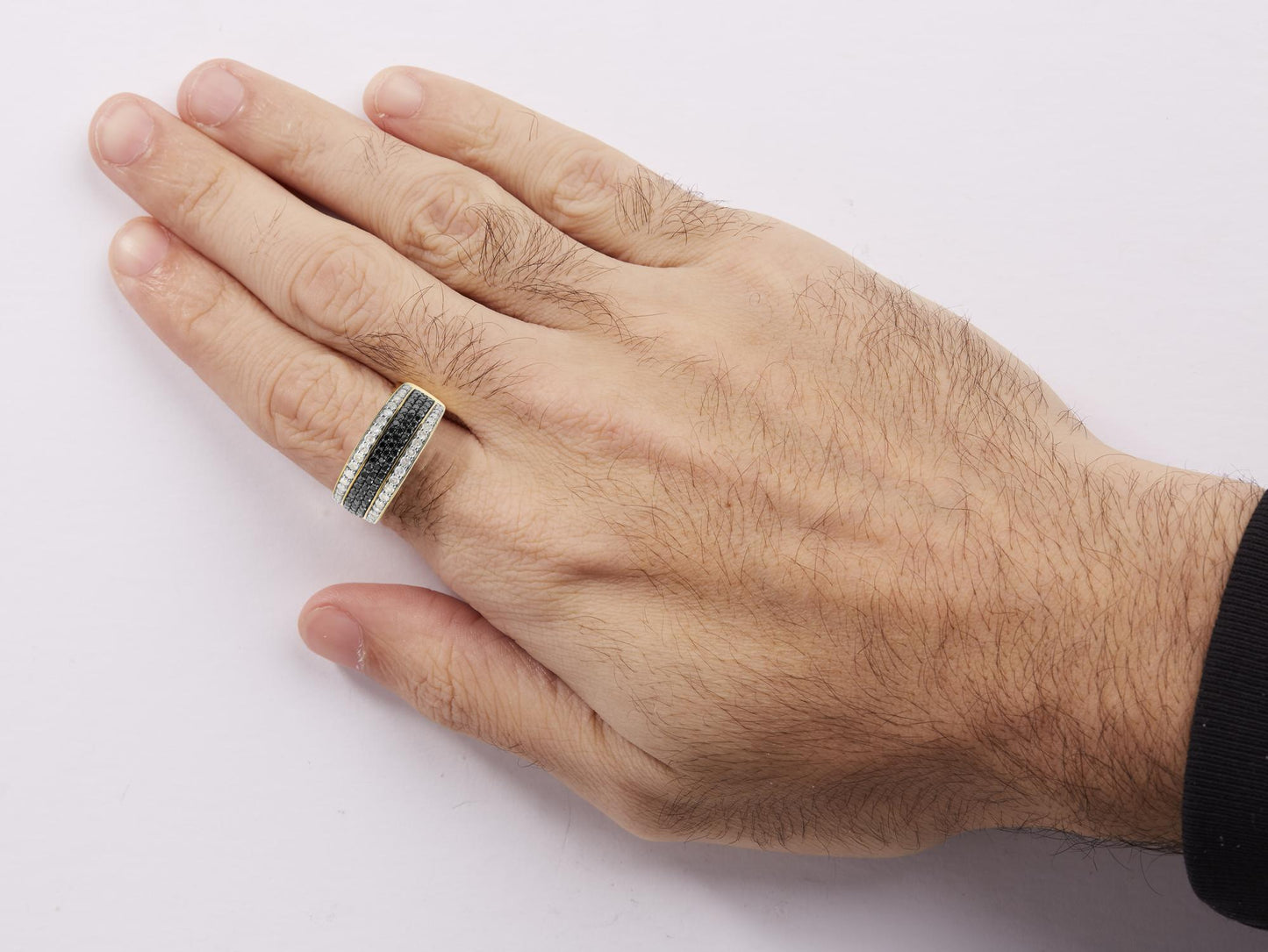 14K Yellow Gold Plated .925 Sterling Silver 1 1/4 Cttw White and Black Treated Diamond Multi Row Band (Black/I-J Color, I2-I3 Clarity)-4