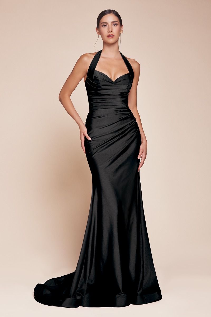 Halter stretch spandex fitted gown-1