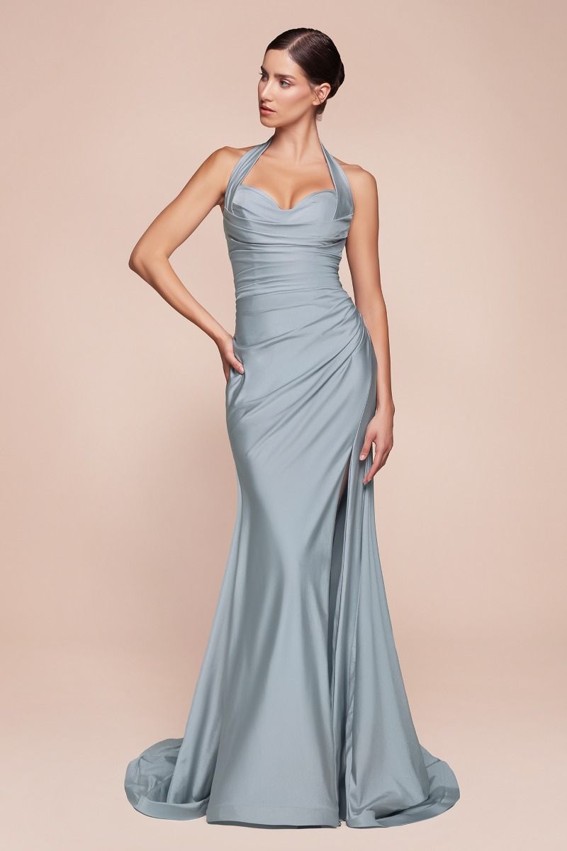 Halter stretch spandex fitted gown-4
