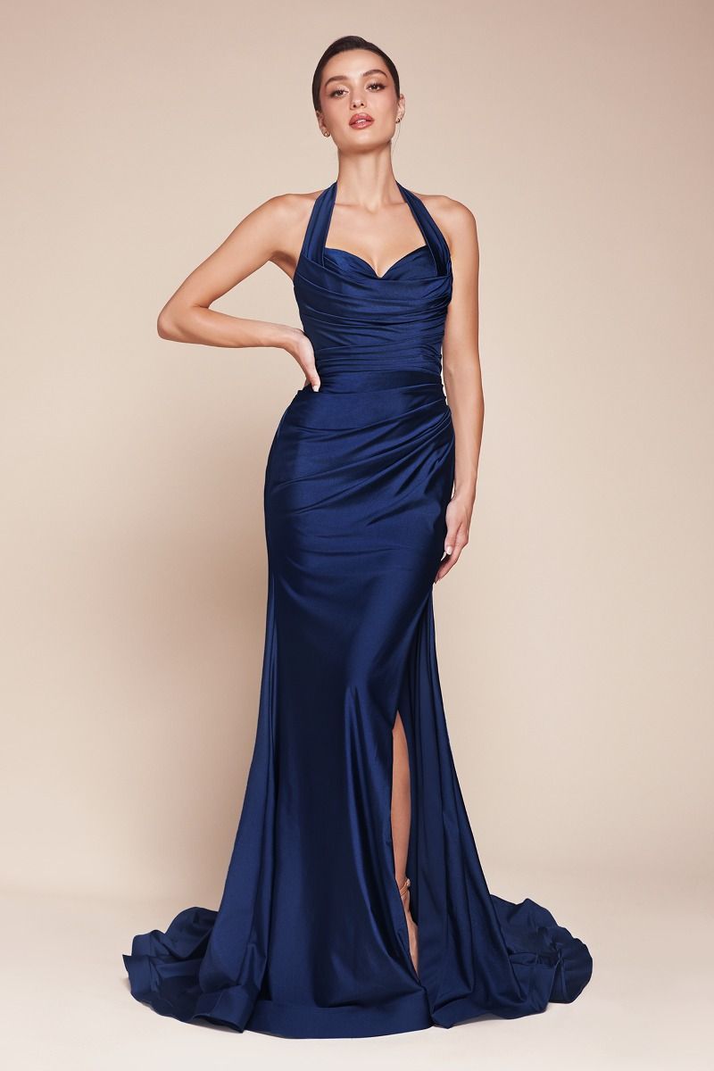 Halter stretch spandex fitted gown-11